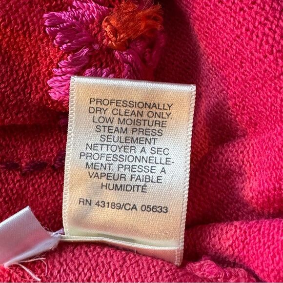 Vintage Susan Bristol Red Pink Floral Embroidered V-Neck Sweater L Large - Picture 9 of 9